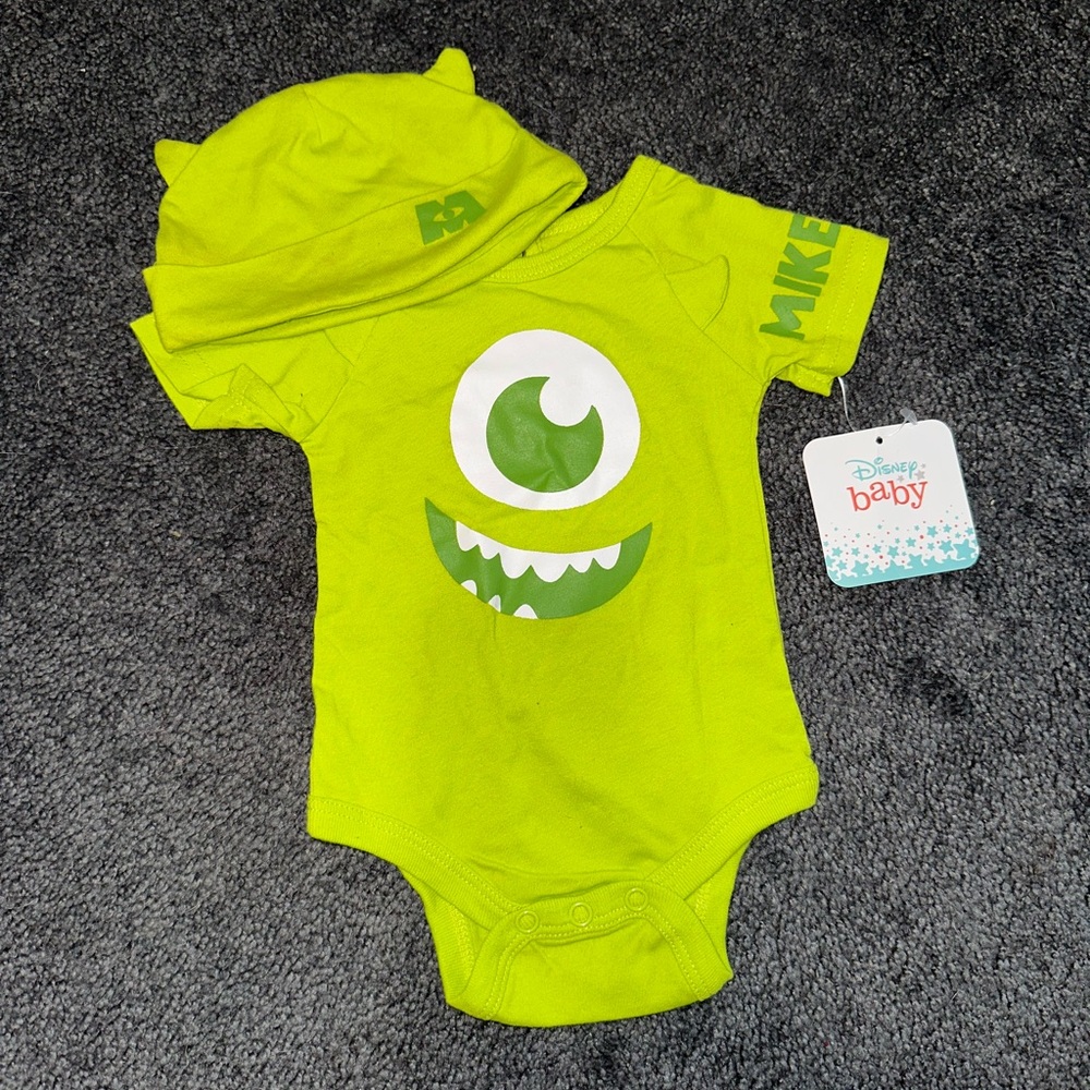 NWT Baby Monsters Inc. Matching Onesie and Cap